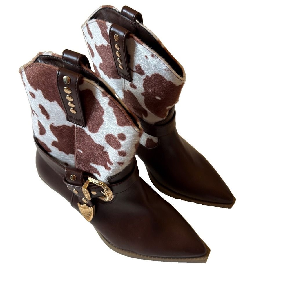 Seven7 Womens Size 7 Cow Print Western Boots Hair On Hide Pointed Toe Brown 1834